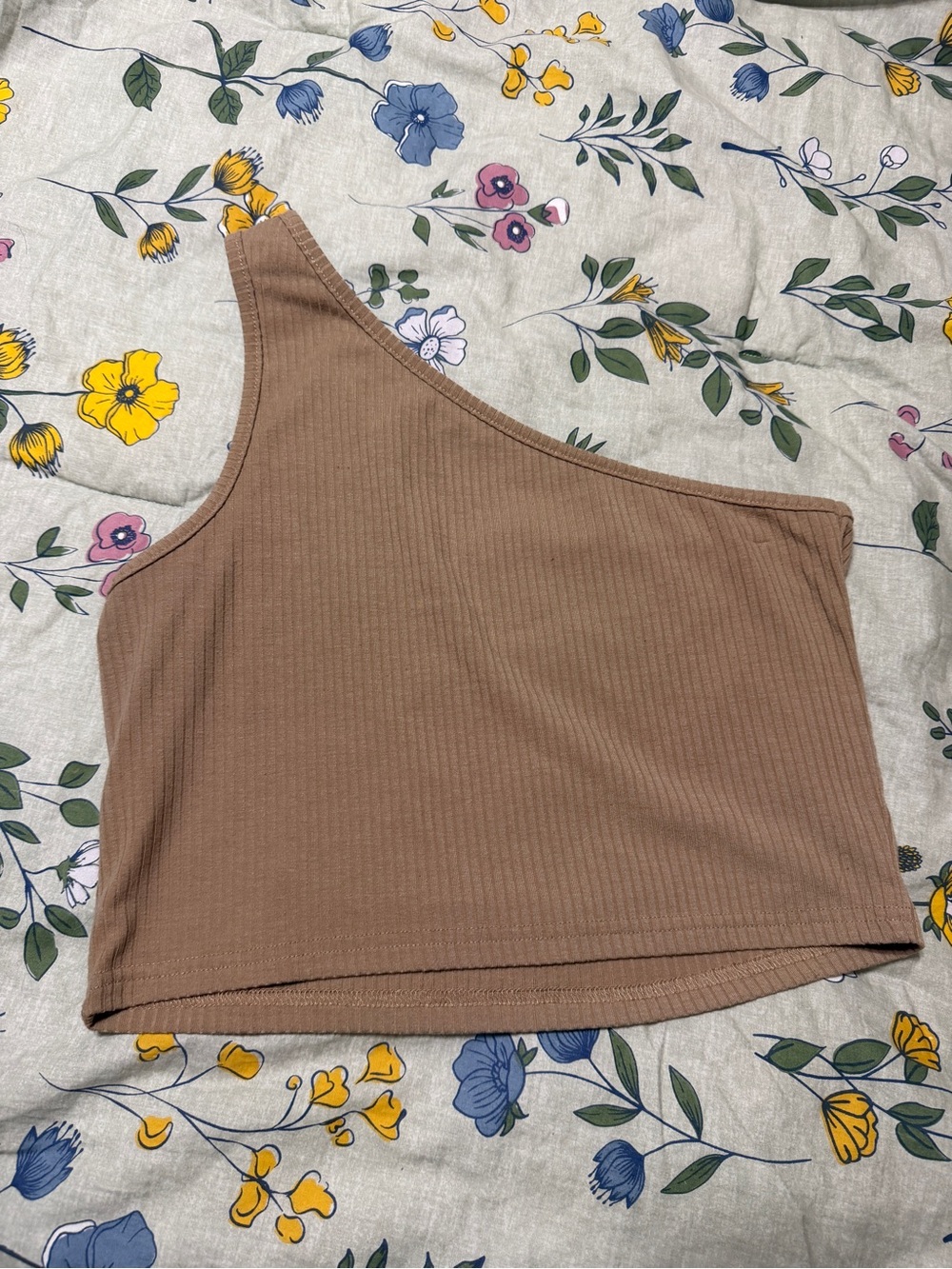 SHEIN One-Shoulder Ribbed Crop Top - Taupe